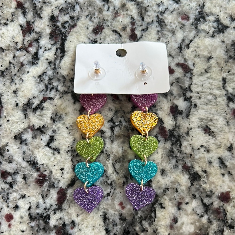 New Rainbow Heart Earrings - Picture 2 of 4
